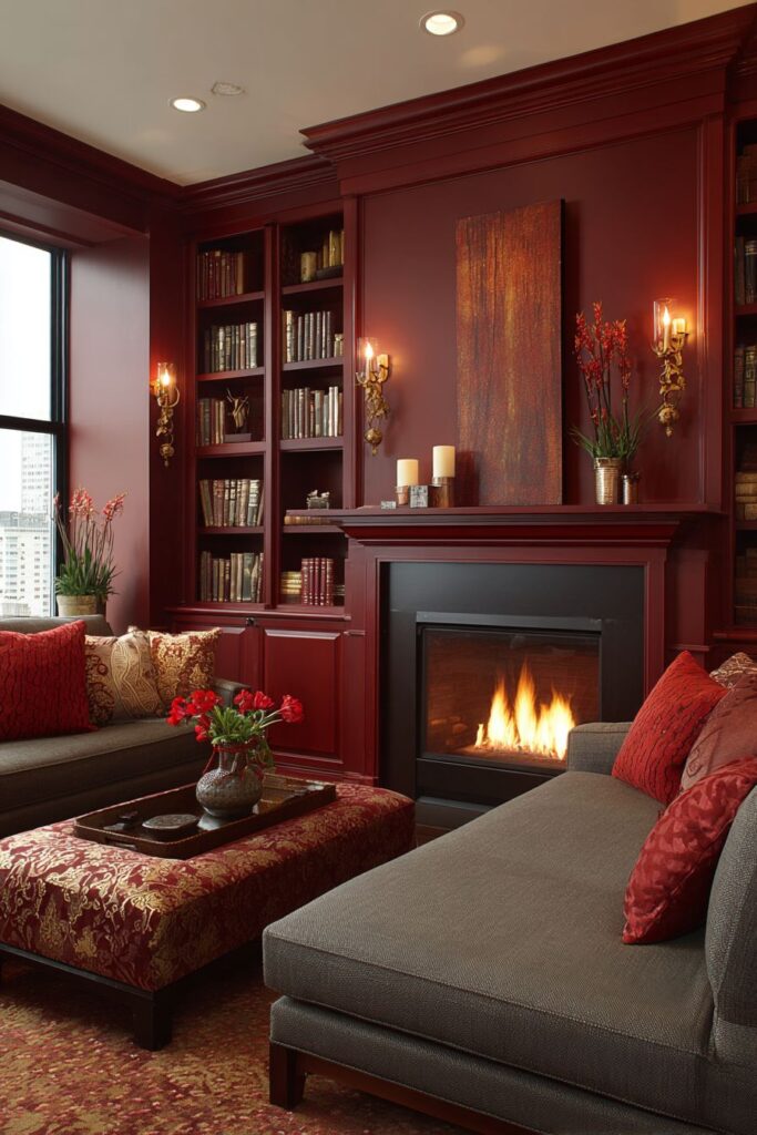 Red Fireplace Mantel Architectural Drama