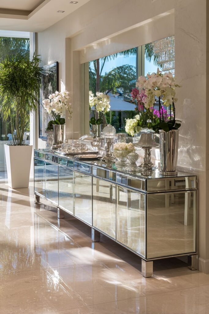 Contemporary Glass-Top Buffet with Chrome Accents
