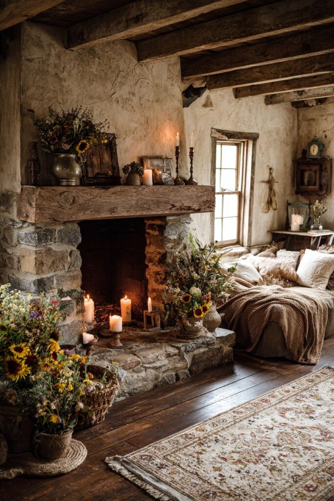 Stone Cottage Fireplace with Intimate Seating