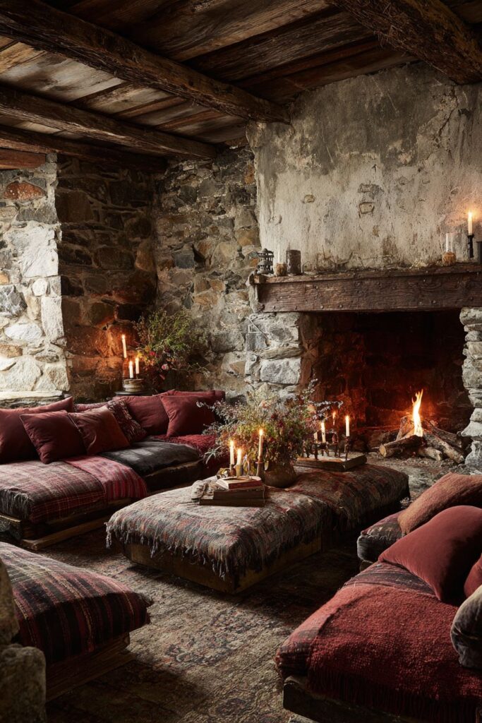 Stone Cottage Fireplace with Intimate Seating