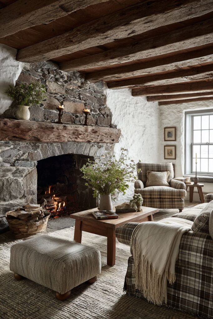 Stone Cottage Fireplace with Intimate Seating