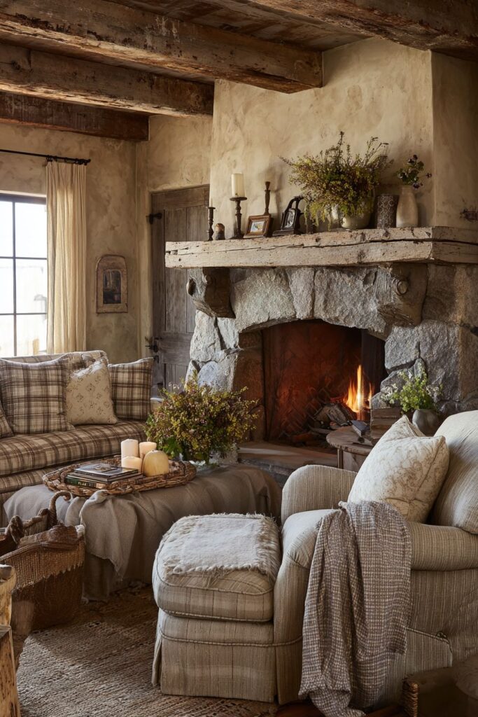 Stone Cottage Fireplace with Intimate Seating