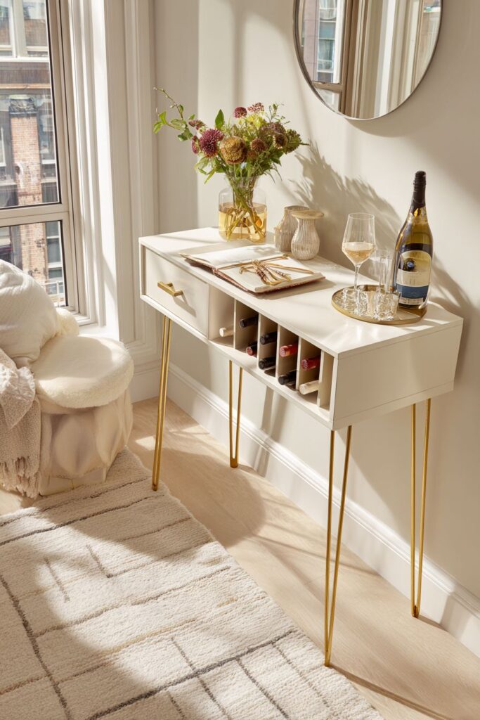 Compact Apartment Console with Gold Hairpin Leg Sophistication