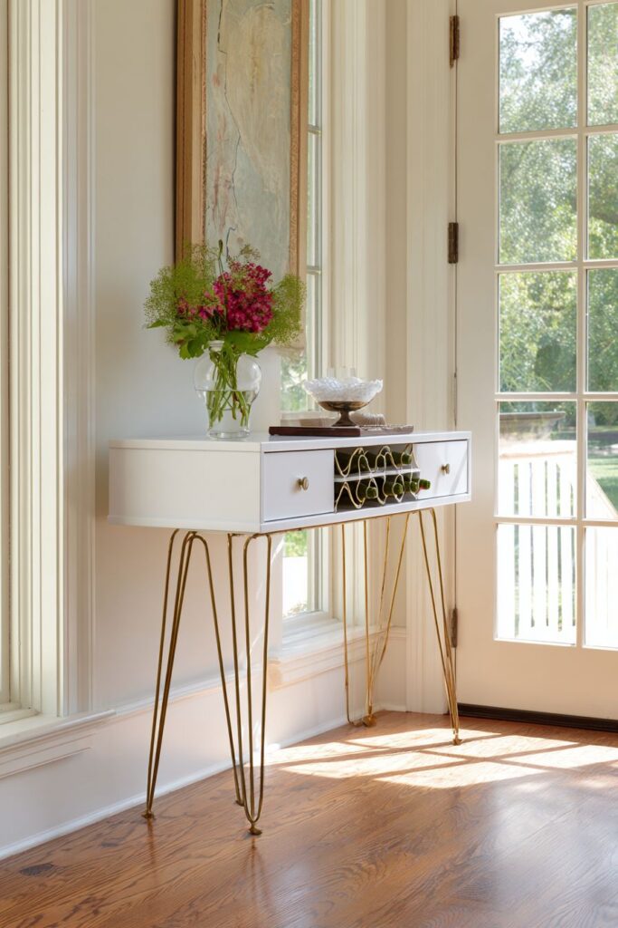 Compact Apartment Console with Gold Hairpin Leg Sophistication