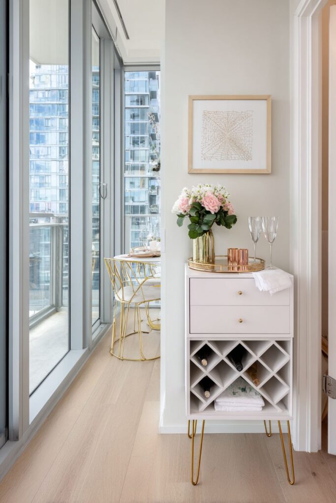 Compact Apartment Console with Gold Hairpin Leg Sophistication