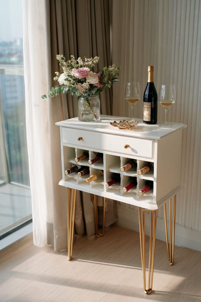 Compact Apartment Console with Gold Hairpin Leg Sophistication