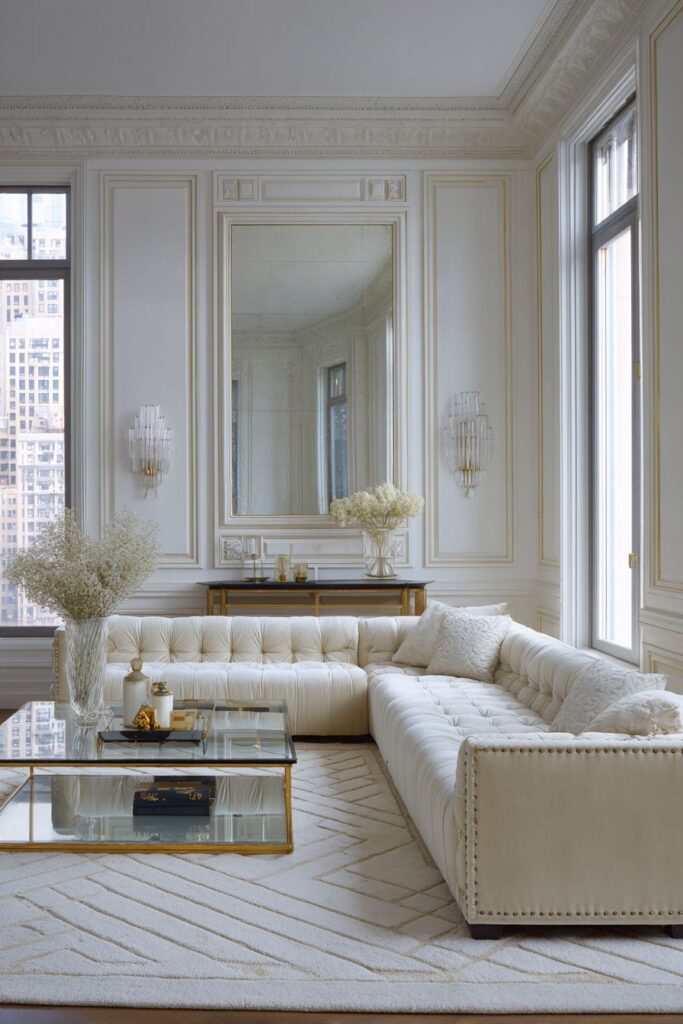 Grand Sectional in Champagne Silk Velvet