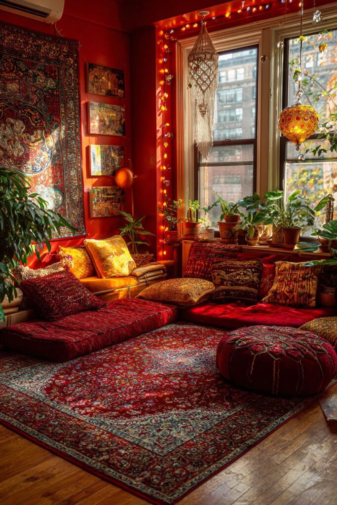 Bohemian Red Textile Layering Eclectic Style