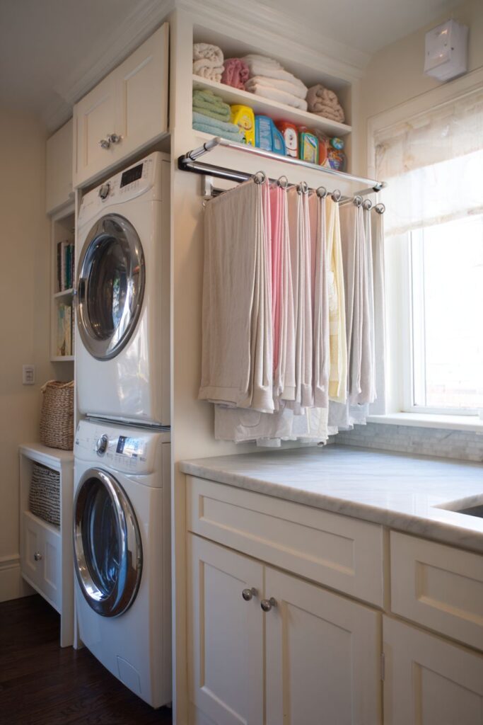 Stacked Laundry Area with Pull-Out Features