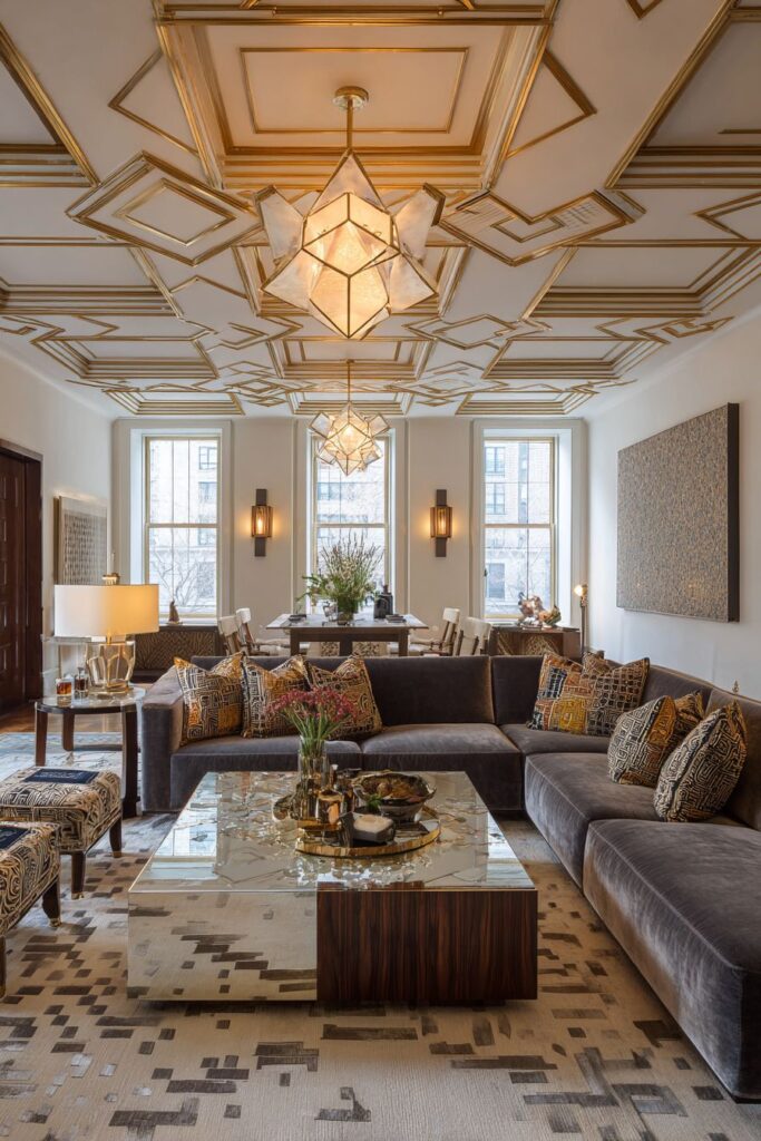 Coffered Ceiling Grandeur with Gold Leaf Splendor