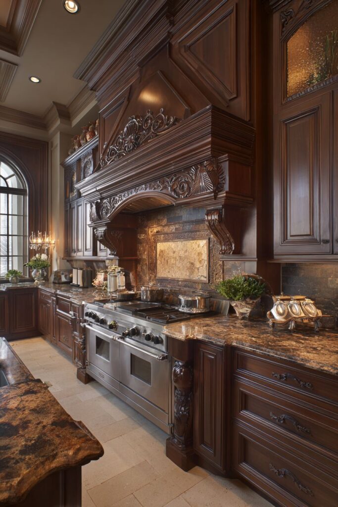 Statement Range Hood in Custom Brown Wood