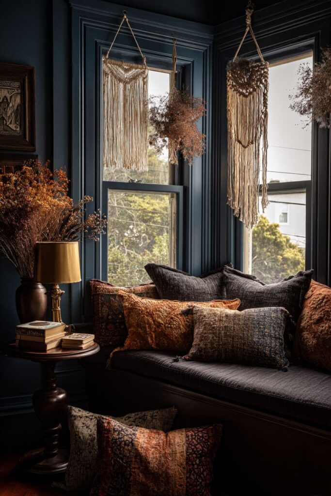 Bay Window Seat with Slate Blue Walls