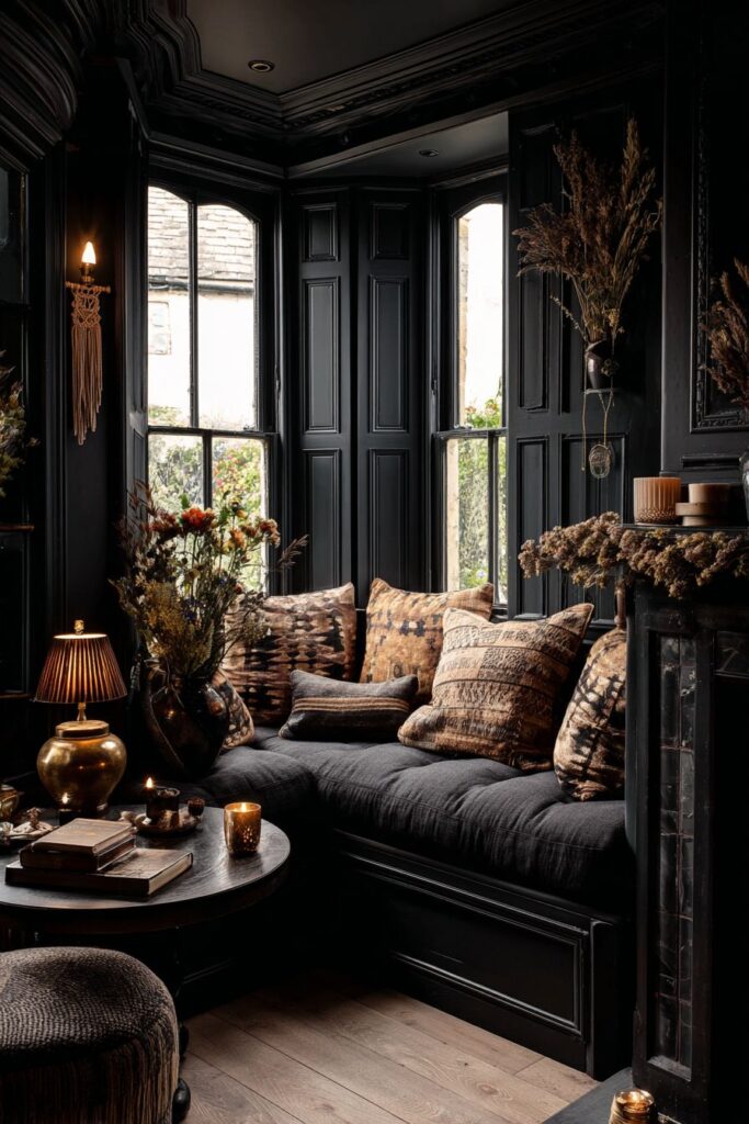 Bay Window Seat with Slate Blue Walls