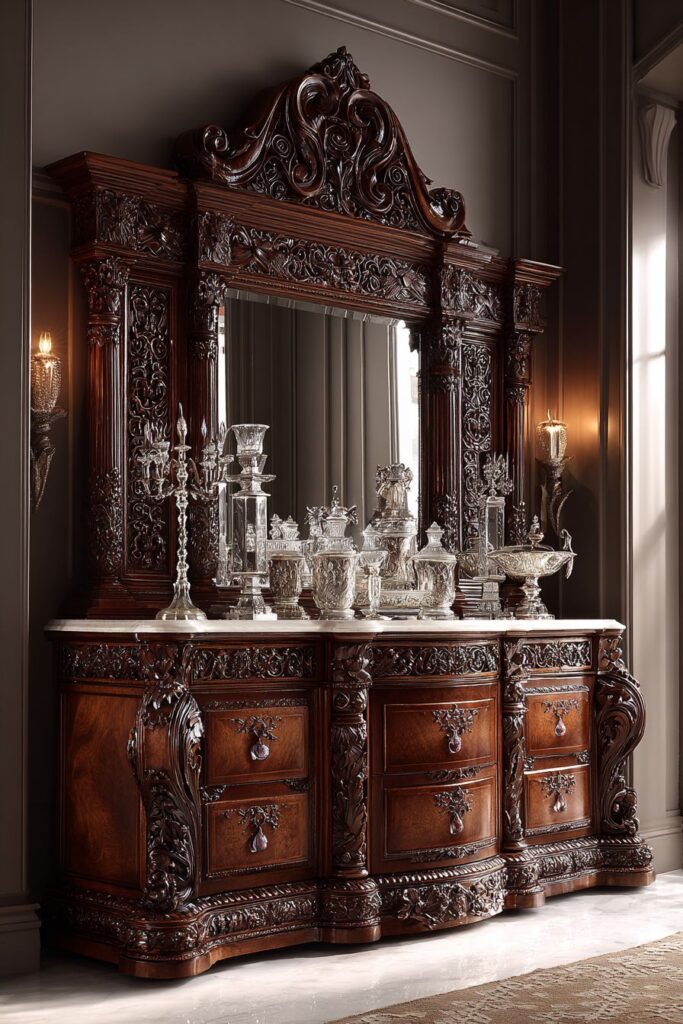 Luxury Mahogany Console with Formal Carved Elegance