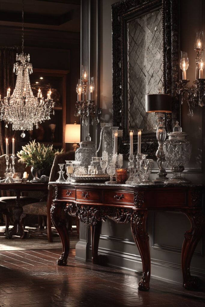 Luxury Mahogany Console with Formal Carved Elegance