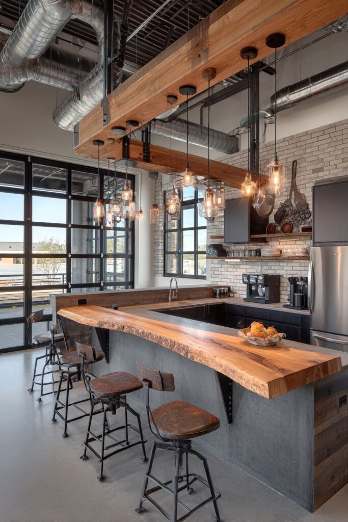 Live-Edge Wood Counter with Steel Bracket Support