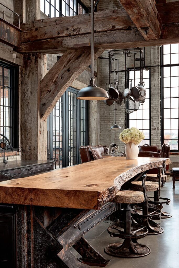 Live-Edge Wood Counter with Steel Bracket Support