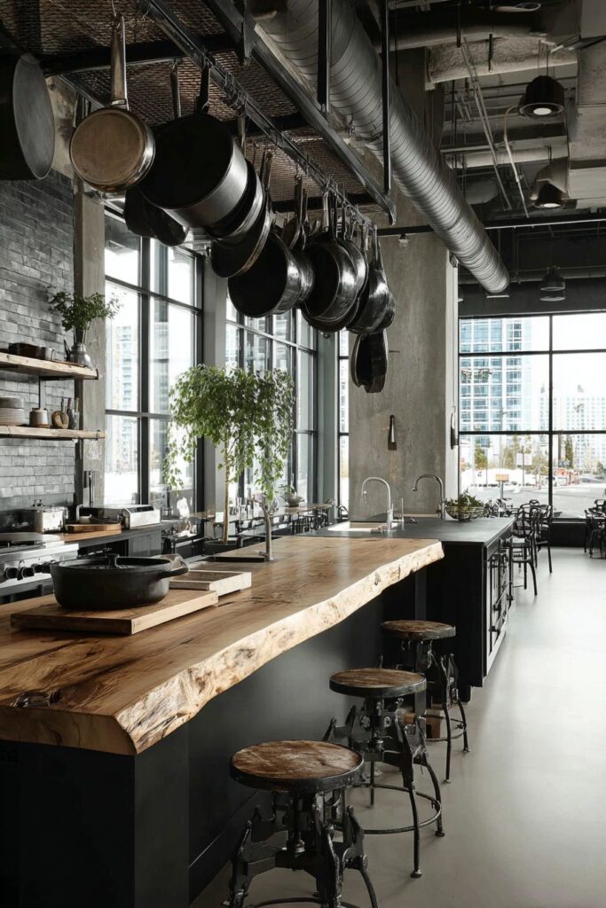 Live-Edge Wood Counter with Steel Bracket Support