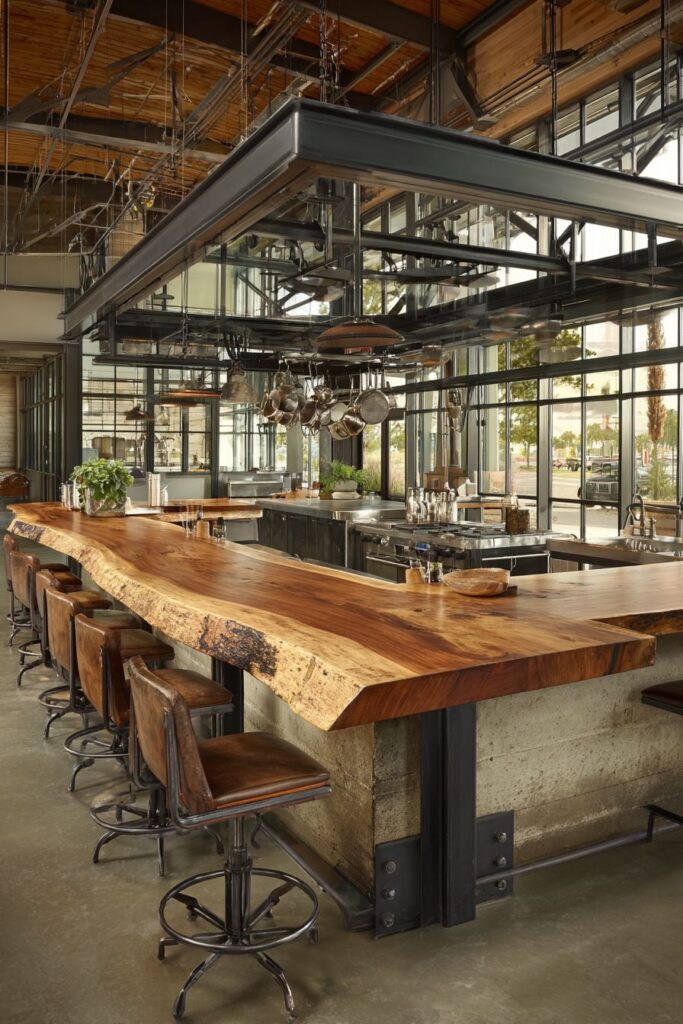 Live-Edge Wood Counter with Steel Bracket Support