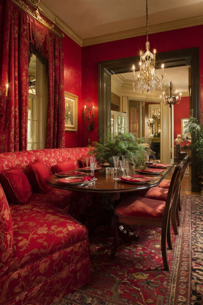 Formal Burgundy Banquette Dining Elegance