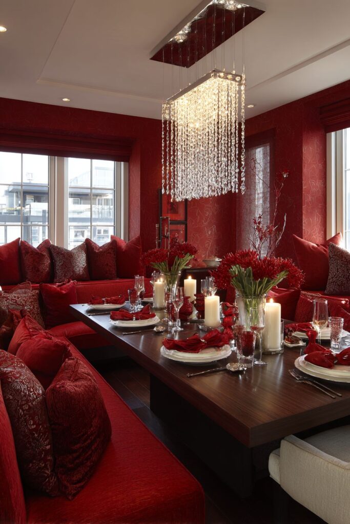 Formal Burgundy Banquette Dining Elegance