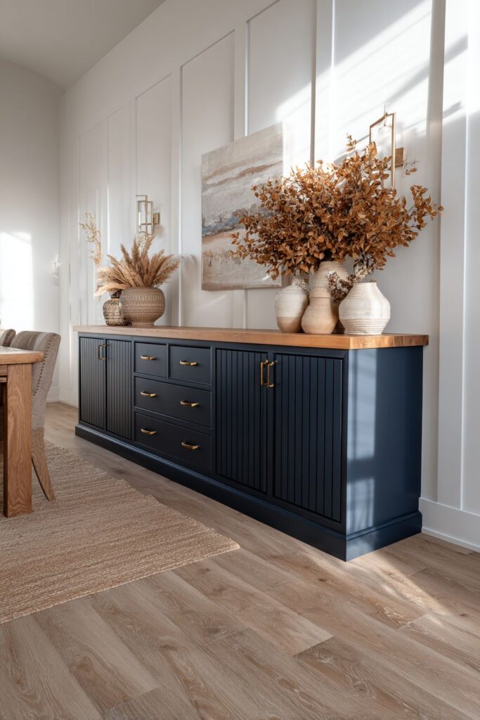 Two-Toned Navy and Natural Wood Transitional Buffet