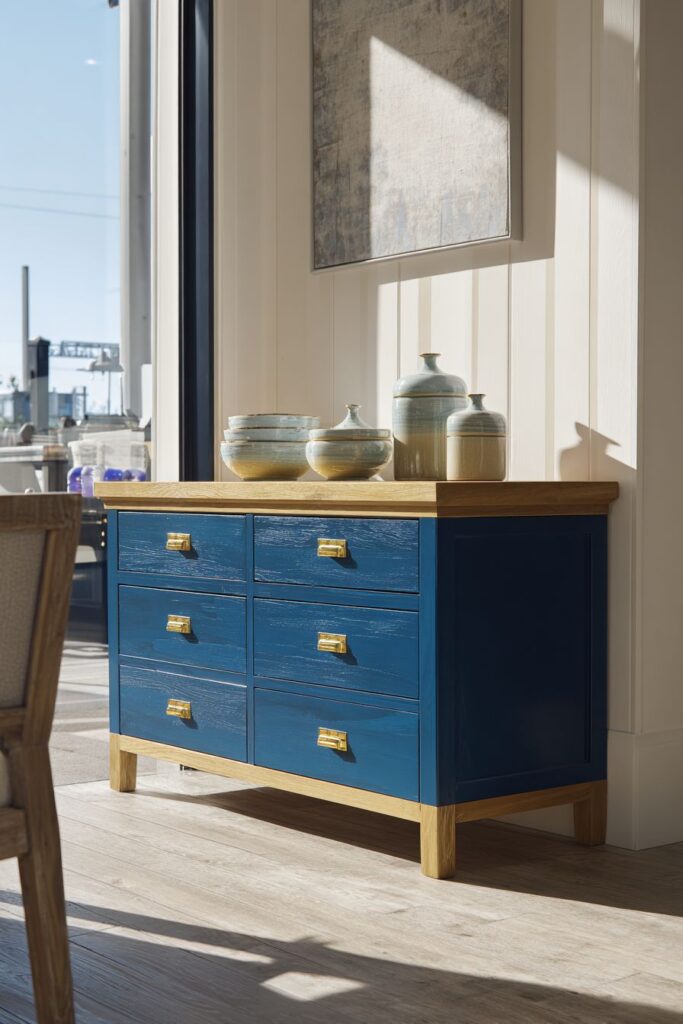 Two-Toned Navy and Natural Wood Transitional Buffet