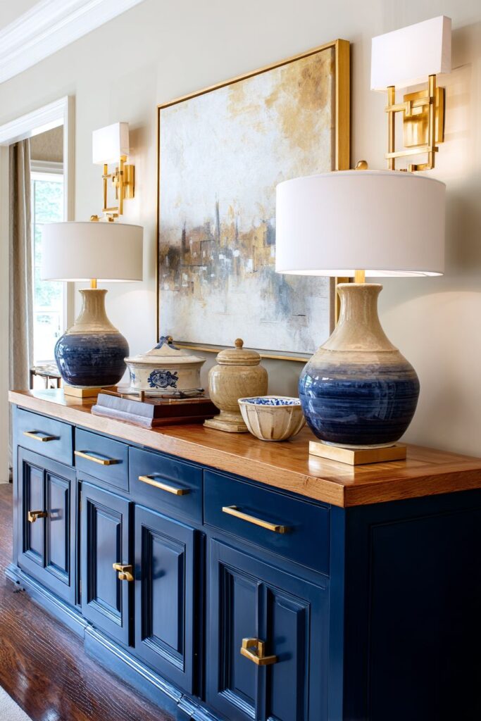 Two-Toned Navy and Natural Wood Transitional Buffet