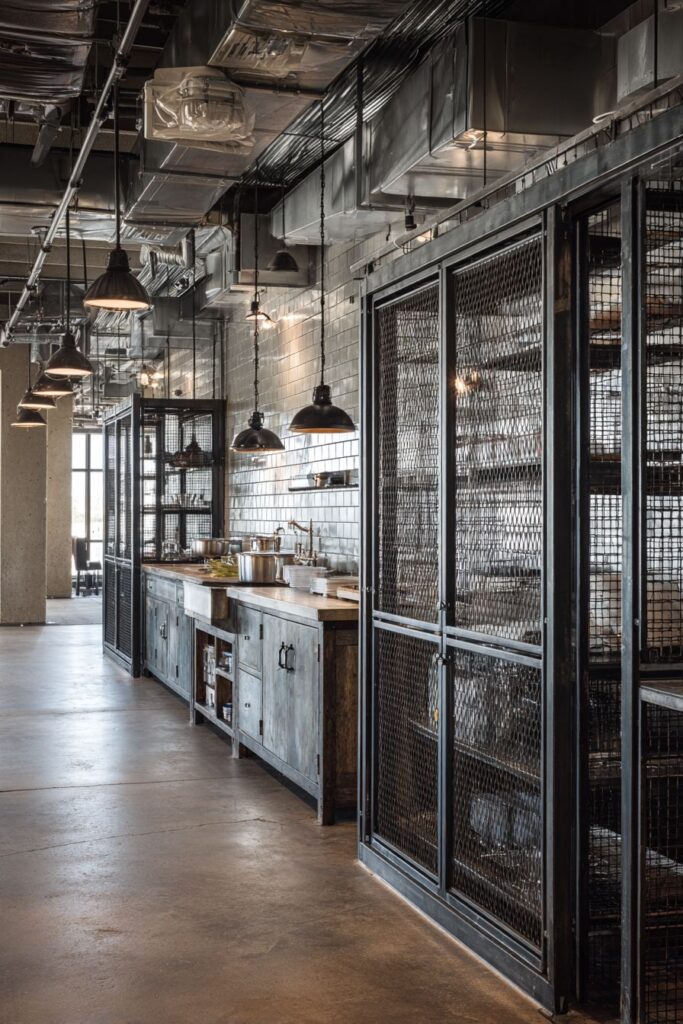 Steel Mesh Cabinet Doors with Organized Storage Systems