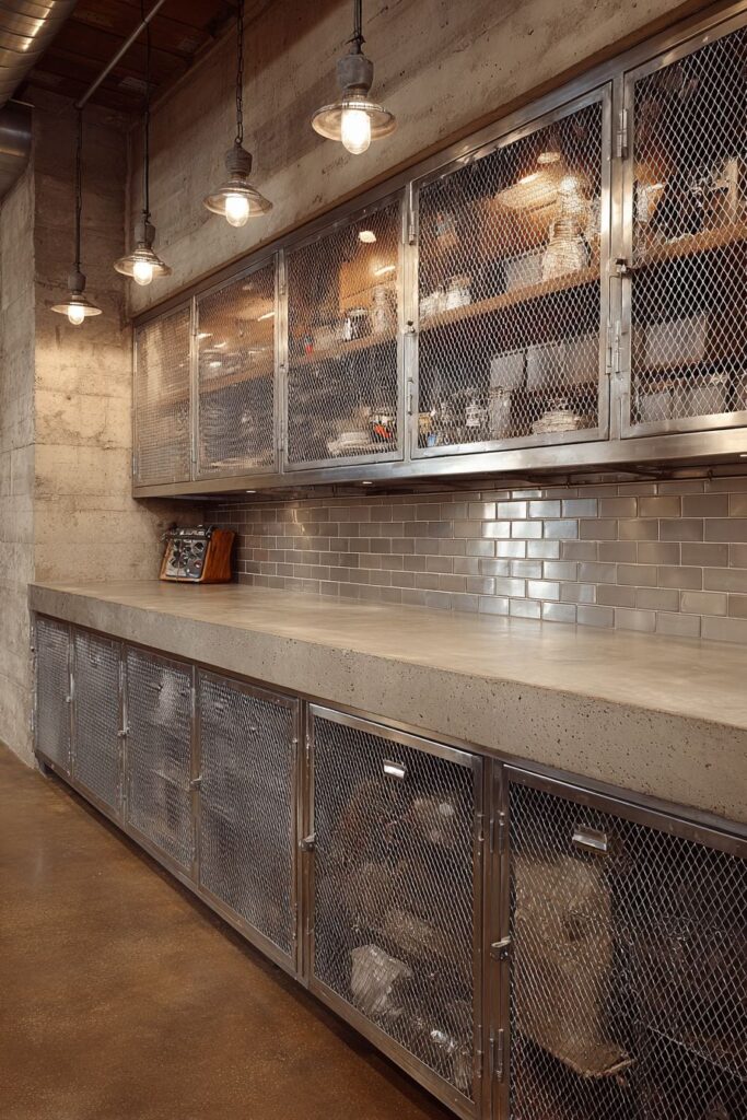 Steel Mesh Cabinet Doors with Organized Storage Systems