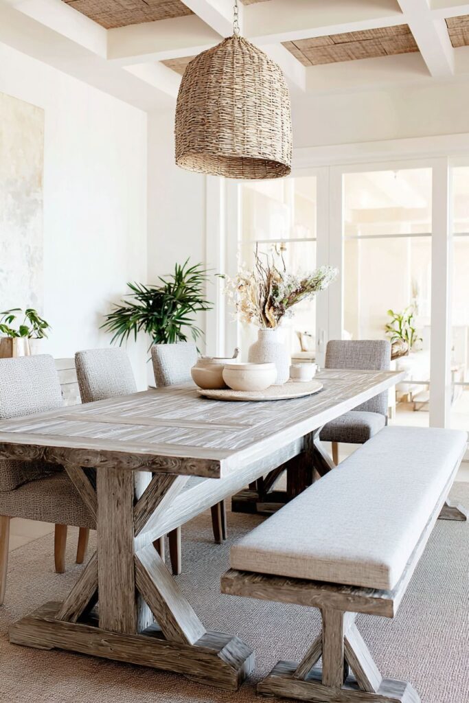 Trestle Table with Slipcovered Bench