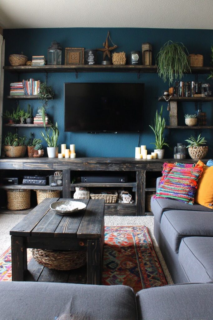 Entertainment Center with Teal Accent Wall