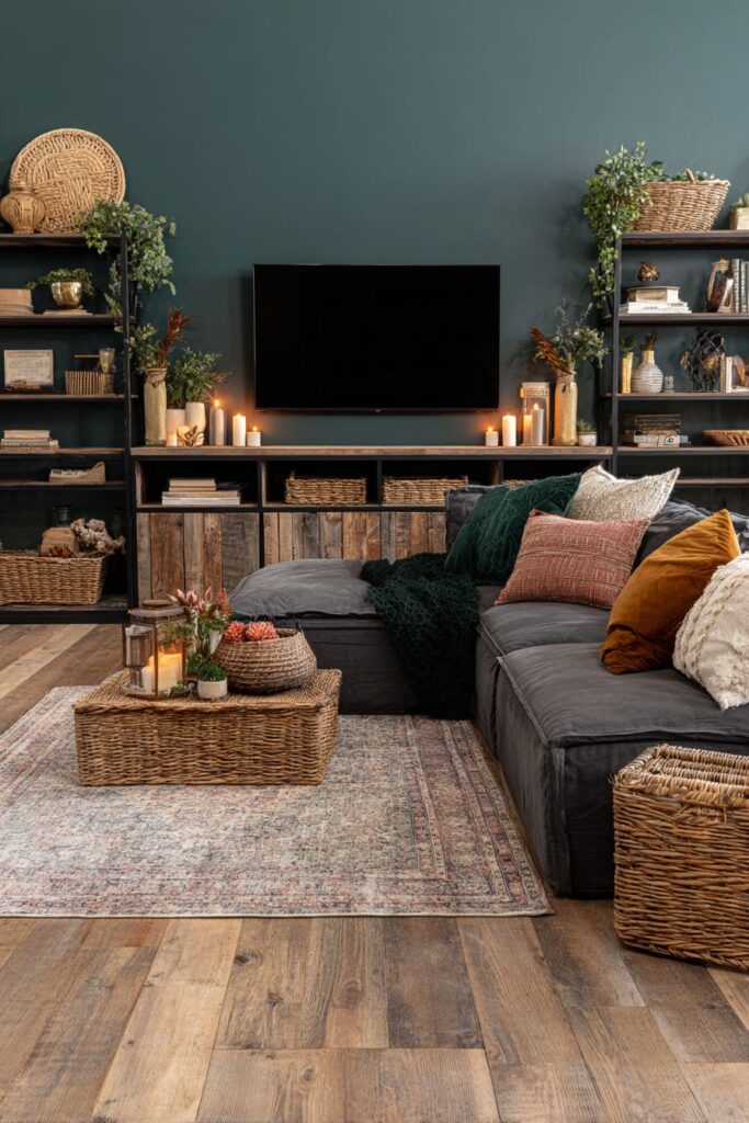 Entertainment Center with Teal Accent Wall