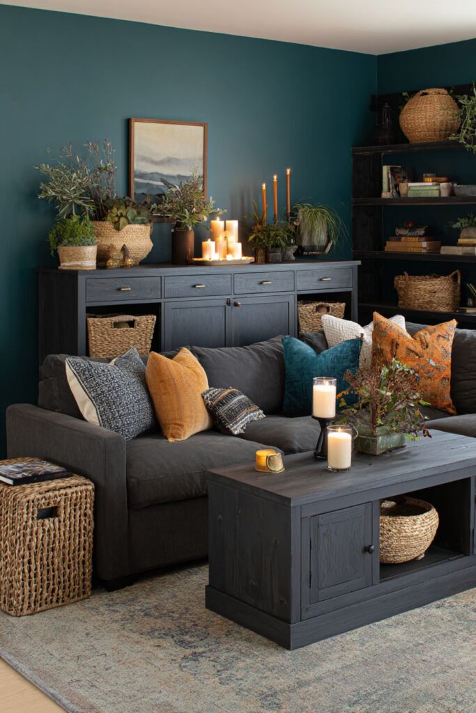 Entertainment Center with Teal Accent Wall