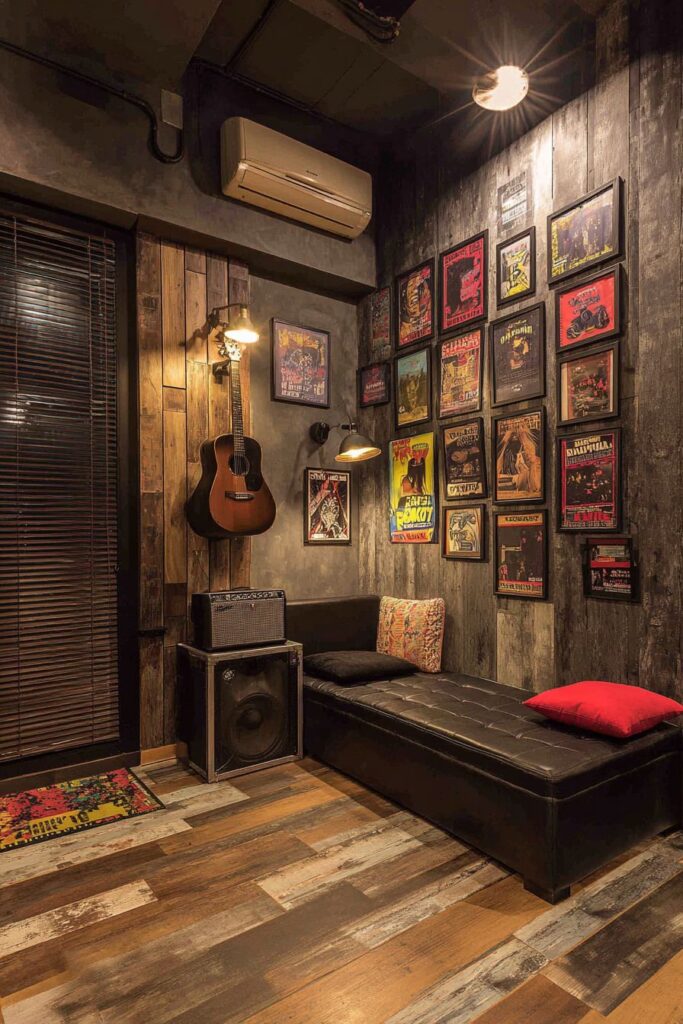 Personal Music Practice Corner with Acoustic Guitar Display