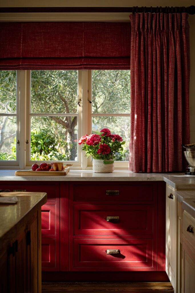 Red Window Treatment Warmth