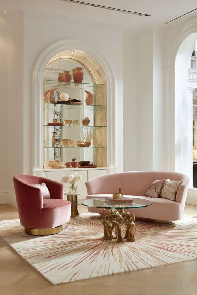 Semicircular Niche with Feminine Rose Elegance