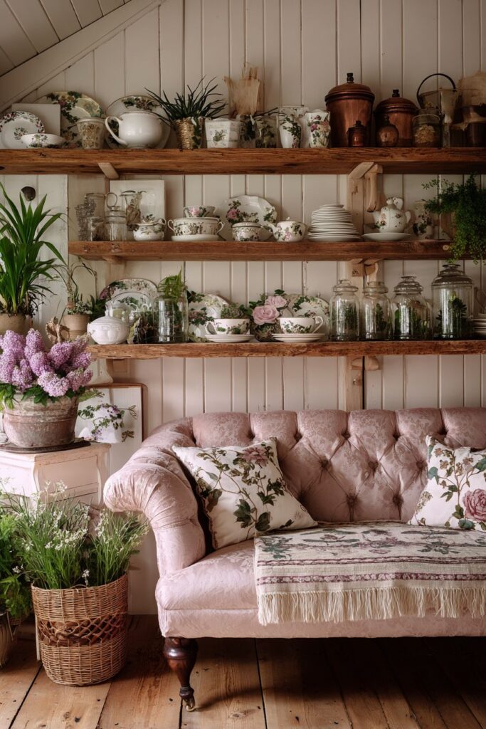 Open Shelving Display with Curated Vintage China
