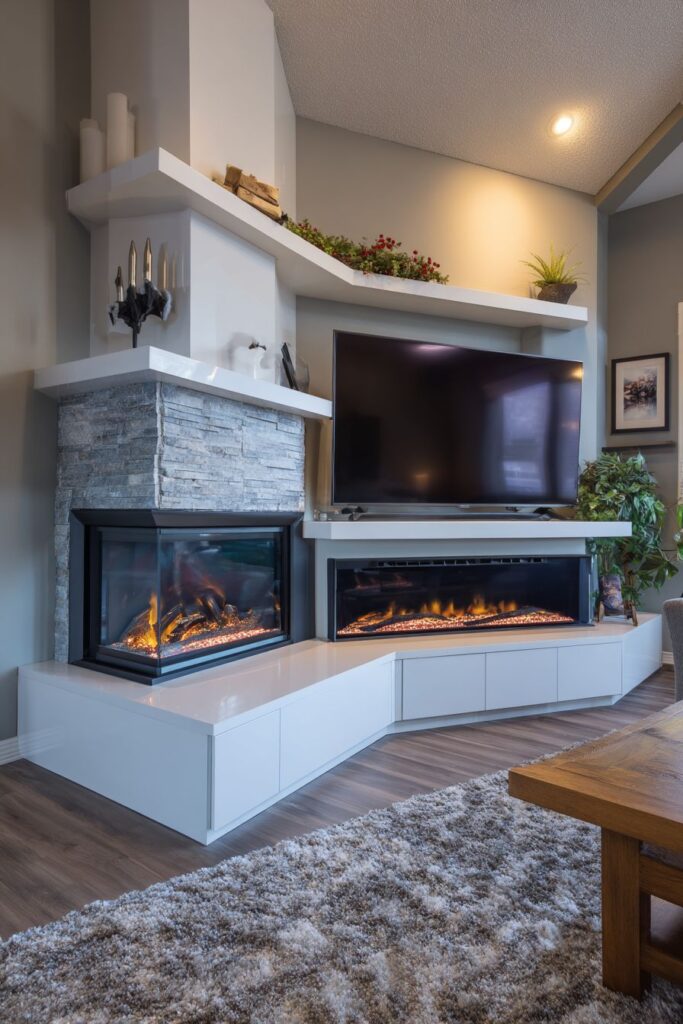 Linear Electric Fireplace with Contemporary Millwork
