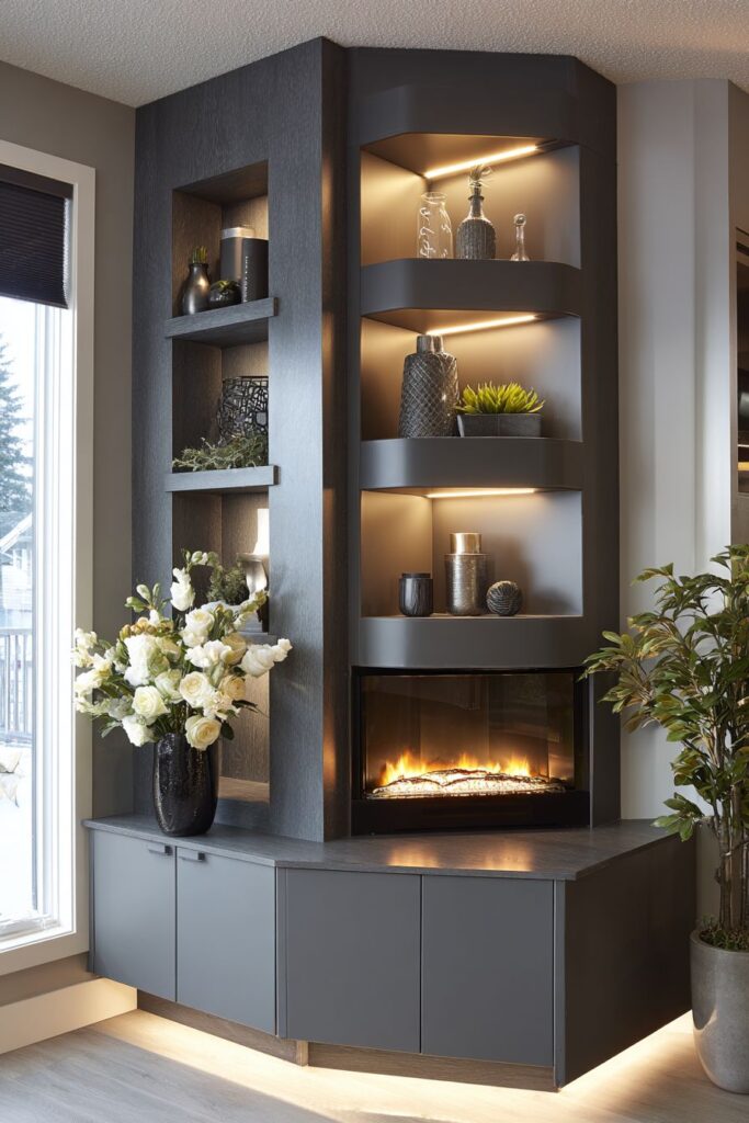 Linear Electric Fireplace with Contemporary Millwork