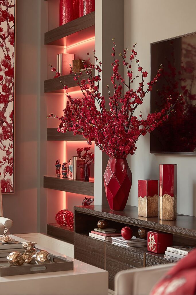 Family Room Entertainment Center with Integrated Modern Festivity