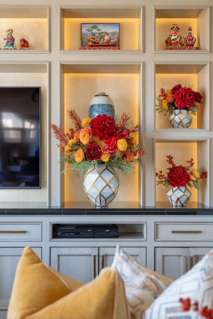 Family Room Entertainment Center with Integrated Modern Festivity