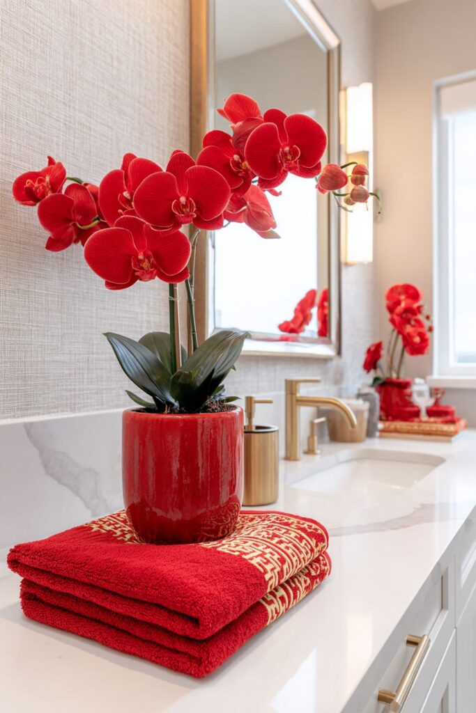 Bathroom Powder Room with Unexpected Festive Touches