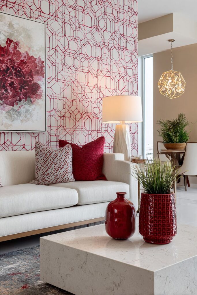 Geometric Red Wallpaper Contemporary Pattern