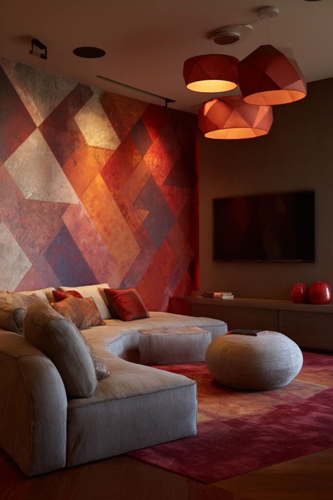 Geometric Red Wallpaper Contemporary Pattern