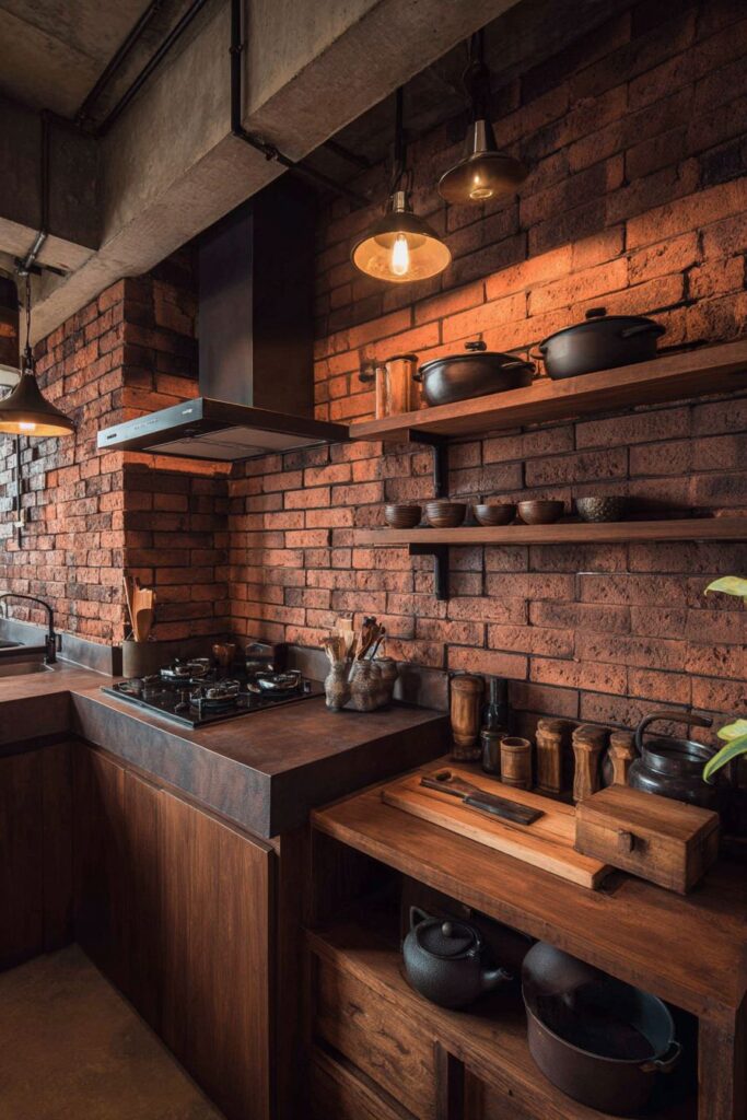 Brick Accent Wall with Industrial Elements