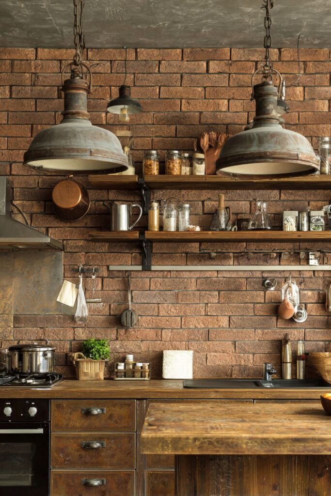 Brick Accent Wall with Industrial Elements