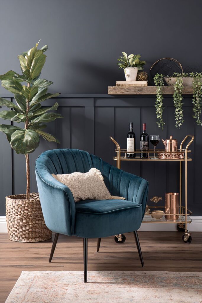 Bar Cart Vignette with Metallic Accents