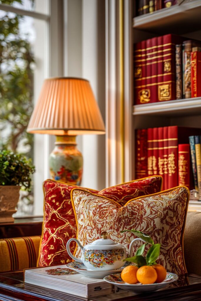 Home Library Reading Nook with Cozy Festive Layers