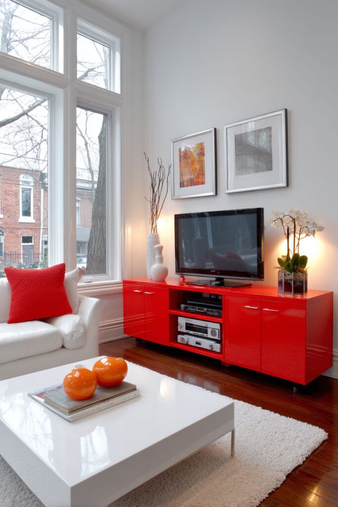 High-Gloss Red Media Console Contemporary Storage